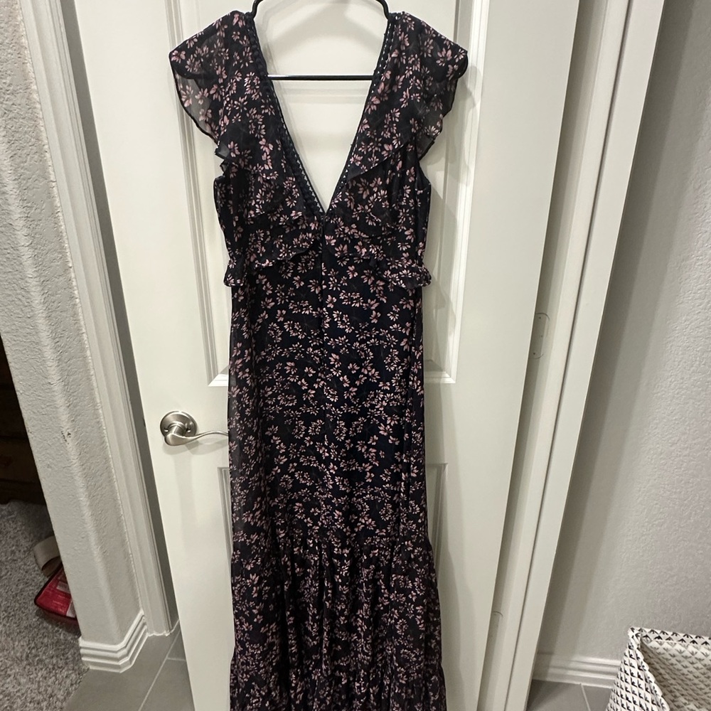 Lulu's Darling Daydream Navy Blue Floral Print Ruffled Maxi Dress